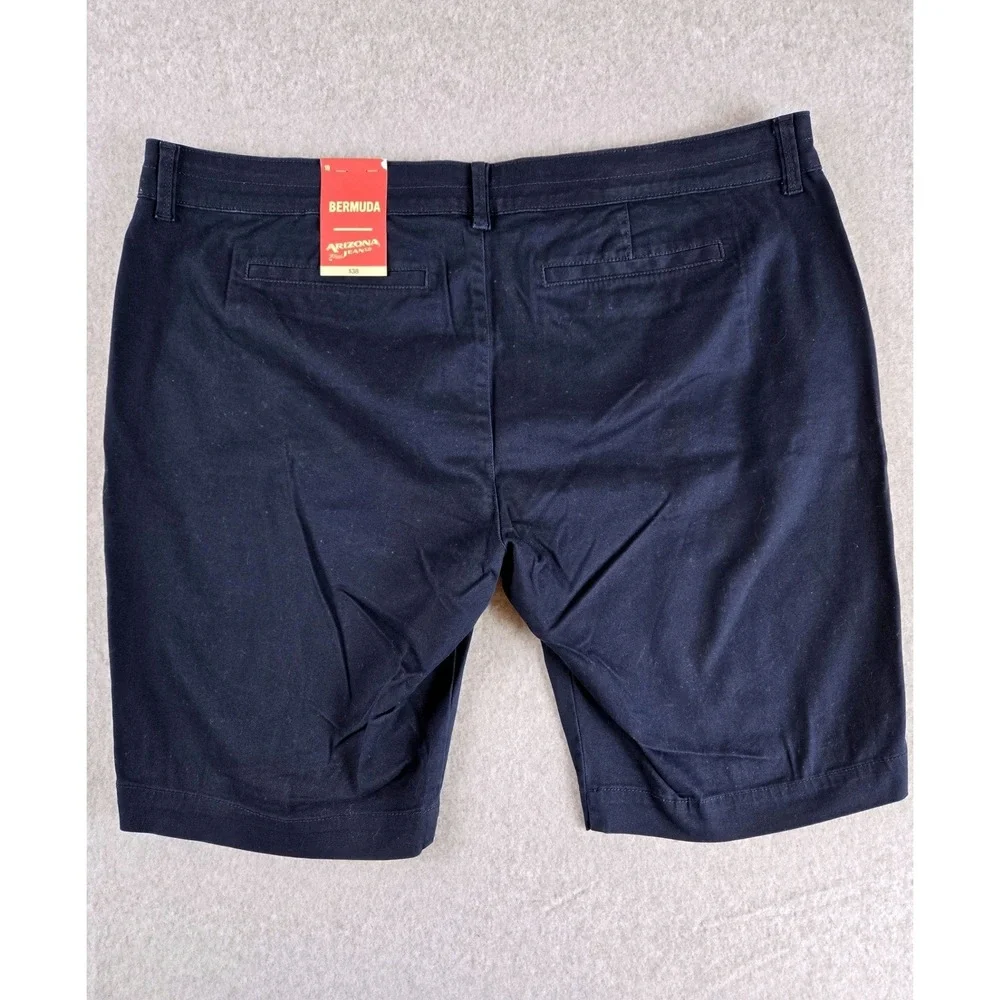 Arizona Jean Co Womens Bermuda Shorts Size 19 Navy Blue Khaki Twill Flat Front